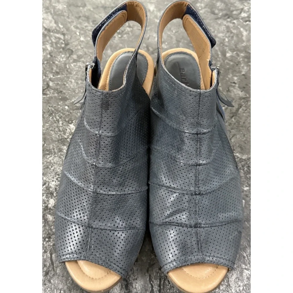 Earth Hydra Leather Perforated Peep Toe Bootie Sandal Heel Admiral Blue 10B